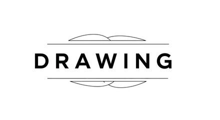 Bold "DRAWING" Text with Decorative Lines, Black and White.