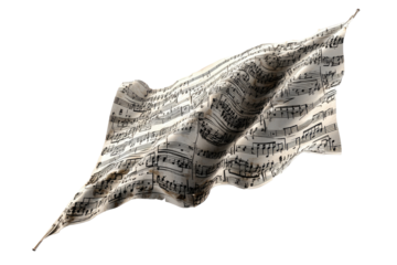 Musical score fabric, billowing, abstract