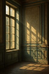 Sunlight streams into an old room with a window