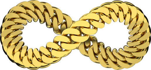 Gold Infinity Cuban Links Chain. Luxury Jewelry, Necklace or Bracelet. Symbol of Eternal Strength, Success and Elegance. 3D isolated illustration