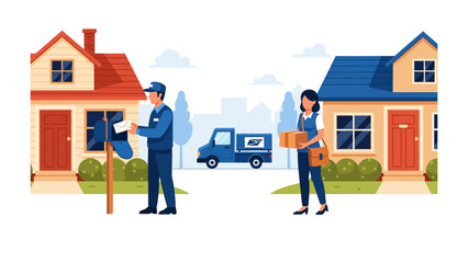 The Mailman's Daily: Capturing the essence of everyday mail delivery as a postal worker and postal service vehicle make their rounds. Highlighting the dedication of essential workers.