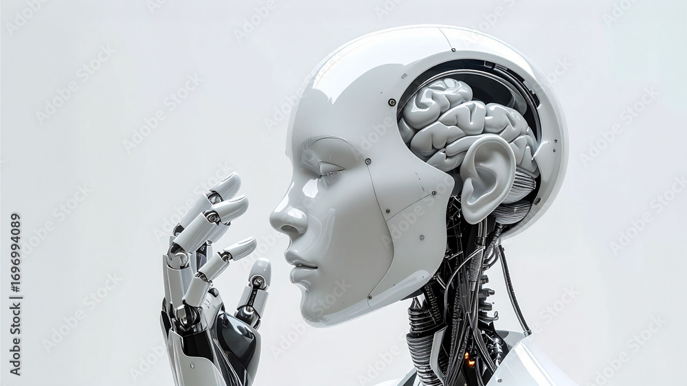 Poster an ai robot with its internal workings on display, presenting a fascinating vision of artificial int