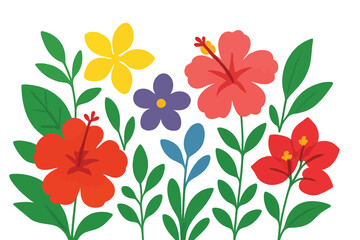 Vibrant tropical flowers with green leaves.
