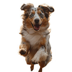 Fototapeta premium An australian shepherd dog jumping with joy, isolated on transparent background a vibrant, energetic image capturing the spirit of playfulness and companionship
