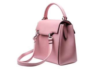 Pink leather handbag with silver hardware isolated on a transparent background pink bag 1