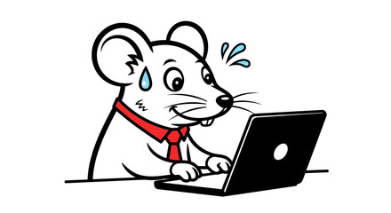 Stressed Mouse Working on Laptop Computer Cartoon