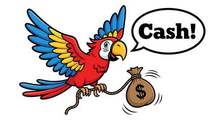 Colorful Parrot with Money Bag Flying High
