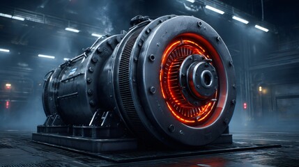 Fototapeta premium Powerful industrial electric motor generating energy in futuristic factory