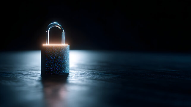 A glowing digital padlock in a dark environment symblizes cybersecurity and daa protection ideal for illstrating IT security concets, online safety, or encrption technology,