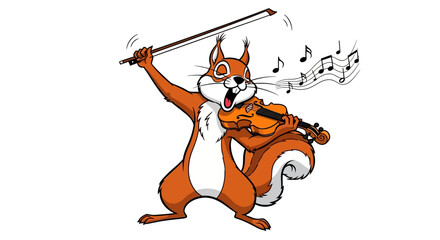 Cartoon Squirrel Playing Violin with Musical Notes © Muhammad