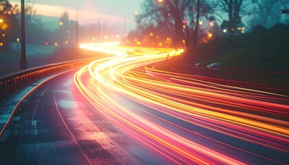 City street at dusk, light trails