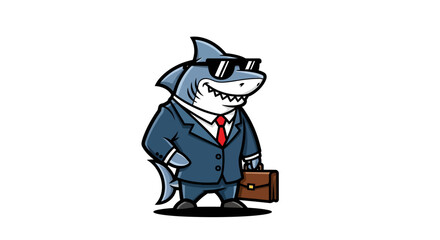 Cool Shark in Business Suit and Sunglasses Carrying Briefcase