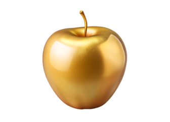 Shiny golden apple on white background png isolated on a transparent background fruit