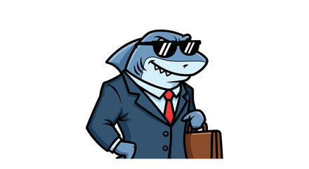 Cartoon Shark in Suit with Sunglasses and Briefcase