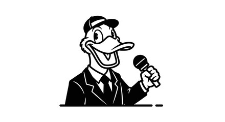 Cartoon Duck in Suit Holding Microphone Illustration