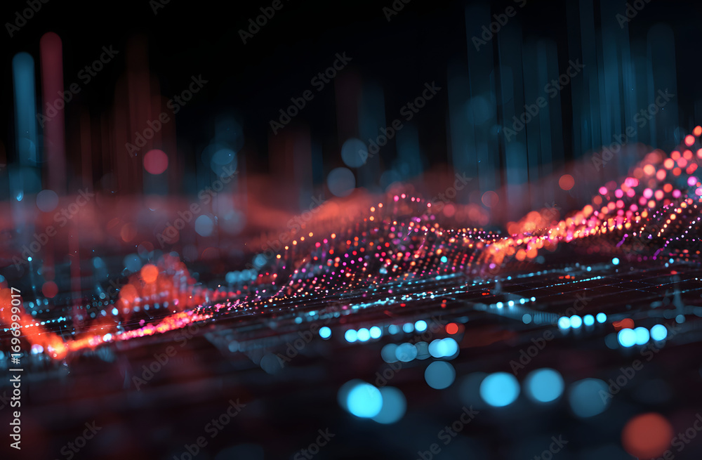 Poster abstract tech image displays data analytics, gaming nnovation. artificial inteligence optimizes play