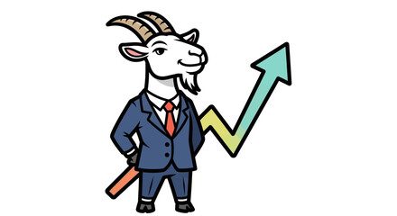 Goat in Suit with Upward Trend Arrow