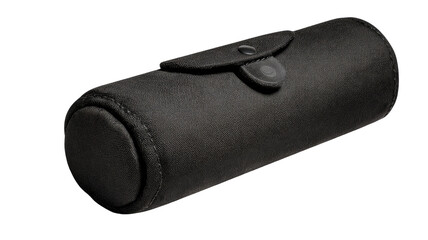 Naklejka premium Black cylindrical felt case on white background