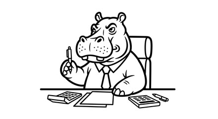 Hippopotamus Businessman Working at Desk