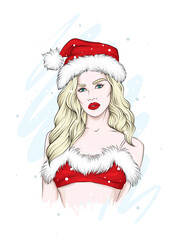 Beautiful girl in stylish clothes. Fashion and style. New Year and Christmas. Vector illustration.
