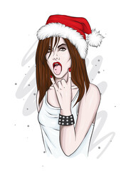 Beautiful girl in stylish clothes. Fashion and style. New Year and Christmas. Vector illustration.