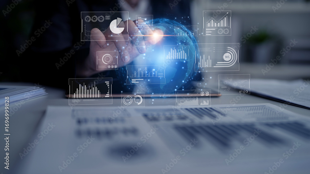 Aufkleber real-time global data analytics dashboard visualizing insights from interconnected systems for decis