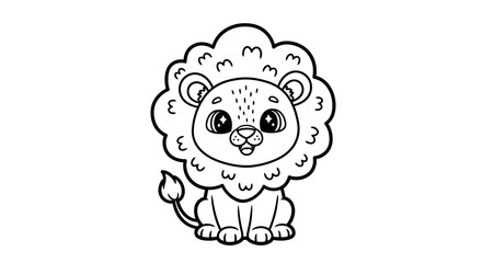 Adorable Cartoon Lion Sitting with Fluffy Mane
