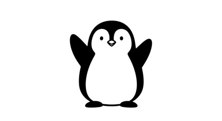 Cartoon Penguin with Open Wings, Black and White Design