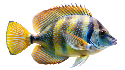 A colorful harlequin sweetlips fish swimming gracefully, showcasing its unique pattern and vibrant hues, isolated on transparent background, a marine marvel