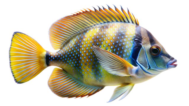 A colorful harlequin sweetlips fish swimming gracefully, showcasing its unique pattern and vibrant hues, isolated on transparent background, a marine marvel
