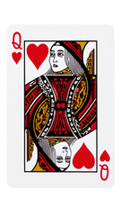 Playing card, Queen of Hearts.  Detailed illustration of a playing card featuring a regal woman in profile view,  with ornate design elements