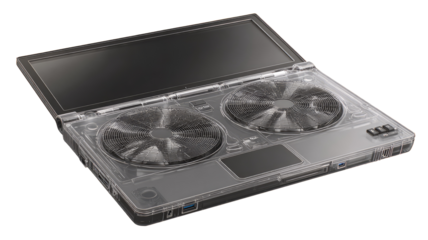 Transparent laptop case with cooling fans