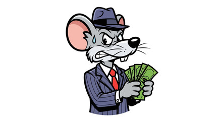 Angry Cartoon Mouse in Suit Holding Money