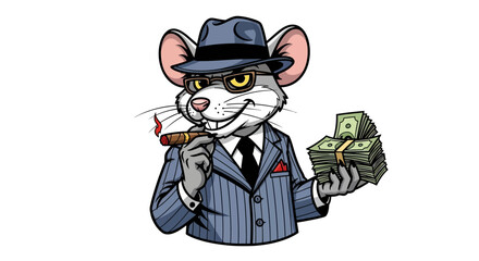 Dapper Rat in Pinstripe Suit Smoking Cigar with Cash