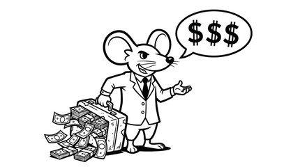 Cartoon Mouse Businessman with Money and Speech Bubble