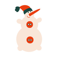 Cute snowman in a hat on a white isolated background. Vector winter illustration