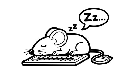 Sleeping Mouse on Keyboard with Zzz Speech Bubble
