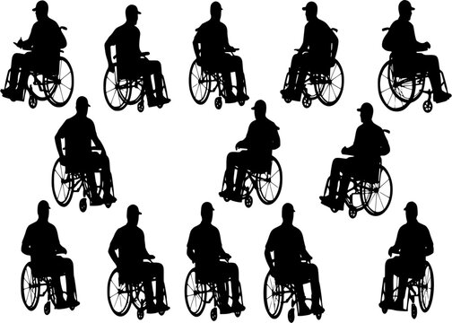 Various men silhouette in a wheelchair in vector format
