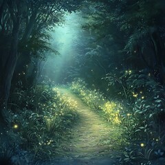 Magical woodland illuminated by sunlight rays high resolution picture
