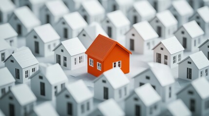 A single, distinctive house model amongst many similar ones.