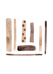 Watercolor coffee straight lines, solid and polka dotted. Set of geometric elements for your design. Ideal for patterns and decoupage