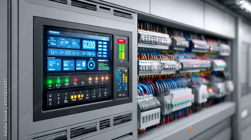Aufkleber electrical control panel monitoring system showing real time data and circuit breakers