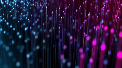 Dynamic network of glowing digital fibers pulsing with vibrant neon light in a futuristic abstract background