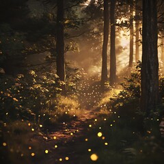Magical woodland path illuminated by sunlight high resolution picture