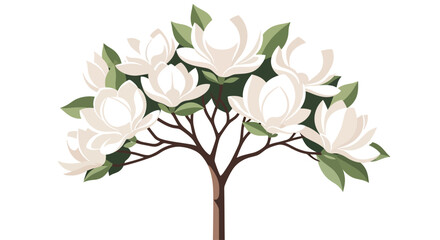 Obraz premium Illustration of a magnolia tree with white flowers and green leaves.