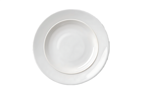 Two white ceramic plates stacked top view isolated on a transparent background dish