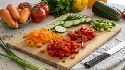Freshly chopped vegetables ready for healthy cooking preparation