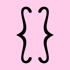 Brackets vector icon. Vintage quote symbol. Curly braces isolated. Curly braces pair in retro style. Curvy double brackets, punctuation symbol. Curved curled typography mark, pointy sign. Vector