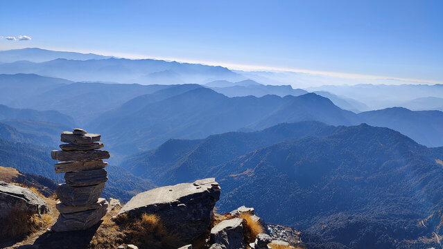 Panoramic Mountains View from Chandrashila Peak, Uttarakhand, India
