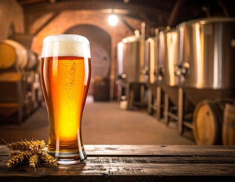 A glass of beer in a brewery